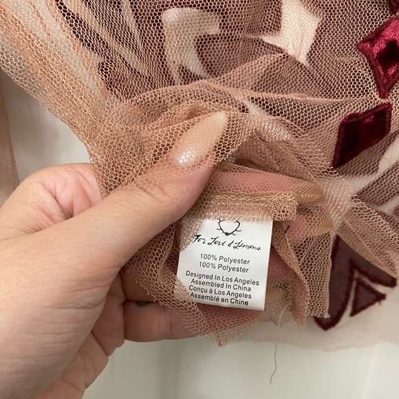 For Love and Lemons Vienna Maroon Velvet Beaded Mesh Long Sleeve Crop Top - Picture 5 of 6